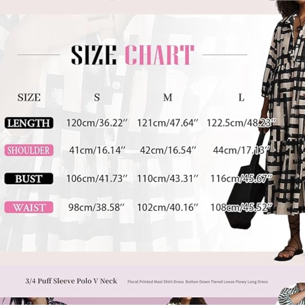 Dsewpaur/Boho/ 3/4 Puff Sleeve/Button Down Tiered/Maxi Shirt Dress/Size: Large - Picture 9 of 13